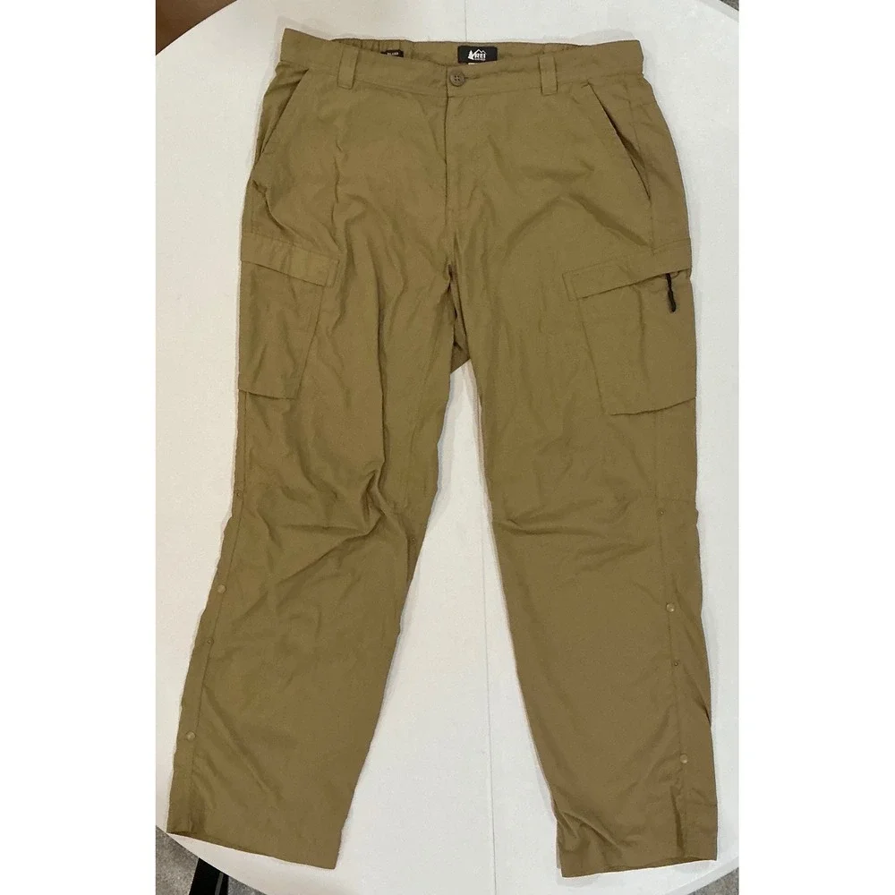 REI Co-op Cargo Pants Mens 36x30 Relaxed Fit Tan Nylon Hiking Gorpcore Outdoor